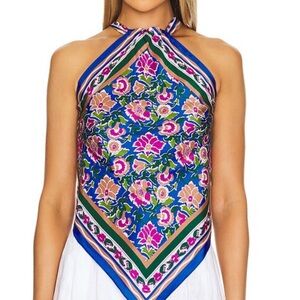 Veronica Beard Blue and Pink Floral Halter Top